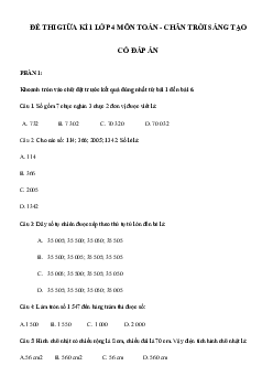 Đề ôn thi giữa học kì 1 lớp 4 môn Toán sách Chân trời sáng tạo - Đề số 3
