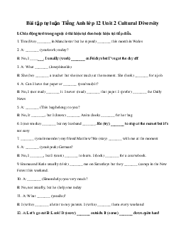 Bài tập Tiếng Anh lớp 12 Unit 2: Cultural diversity Số 1