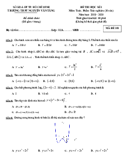 Đề thi HK1 Toán 12 năm 2019 – 2020 trường THPT Nguyễn Văn Tăng – TP HCM