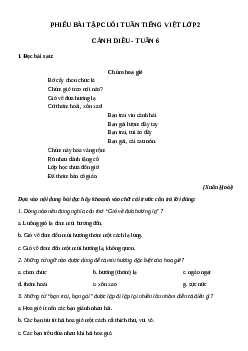 Phiếu Bài tập cuối tuần Tiếng Việt lớp 2 - Học kì 1 | Cánh diều Tuần 6 nâng cao