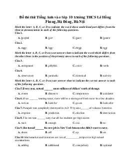 Đề thi thử Tiếng Anh vào lớp 10 trường THCS Lê Hồng Phong, Hà Đông, Hà Nội năm 2023