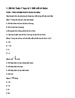 Đề thi học kì 1 môn Toán 7 | Đề 1 | Kết nối tri thức