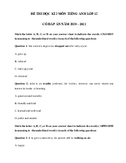 Đề thi tiếng Anh lớp 12 học kì 2 tỉnh Bình Dương năm 2024( có đáp án)
