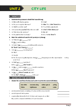 Bài Tập Tiếng Anh 9 Chương Trình Mới Bài 2: City Life (có lời giải)