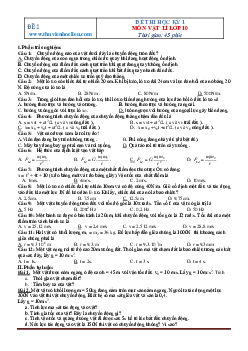 Bộ đề thi Lý 10 HK1 năm học 2020-2021 (có đáp án)