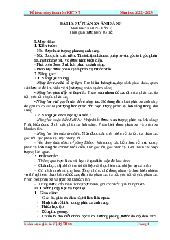 Giáo án Bài 16: Sự phản xạ ánh sáng | Khoa Học Tự Nhiên 7 Kết nối tri thức