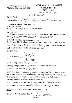 Đề thi thử Toán vào lớp 10 năm 2021 – 2022 trường THCS Lê Quý Đôn – Hà Nội