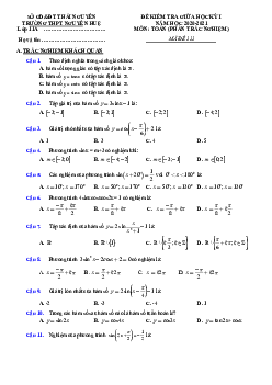 Đề kiểm tra giữa HK1 Toán 11 năm 2020 – 2021 trường THPT Nguyễn Huệ – Thái Nguyên
