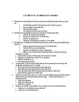 Câu hỏi trắc nghiệm ôn tập môn Quản trị học