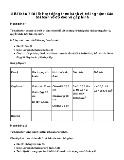 Giải Toán lớp 7 Bài 5: Hoạt động thực hành và trải nghiệm: Các bài toán về đo đạc và gấp hình | Chân trời sáng tạo
