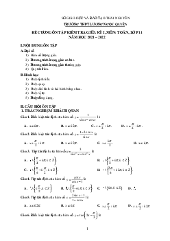 Đề cương giữa kì 1 Toán 11 năm 2021 – 2022 trường THPT Lương Ngọc Quyến – Thái Nguyên