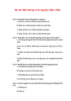 Trắc nghiệm Địa lí 10 Bài 39 Chương 11 | Chân trời sáng tạo