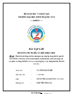 Bài tập lớn môn Chủ nghĩa Xã hôi khoa học | Trường Đại học Kinh tế Quốc dân