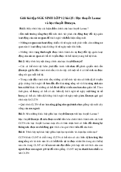 Giải bài tập SGK Sinh học lớp 12 bài 25: Học thuyết Lamac và học thuyết Đacuyn