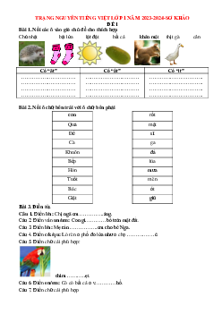 Đề thi Trạng nguyên Tiếng Việt lớp 1 năm 2023 - 2024 Vòng sơ khảo