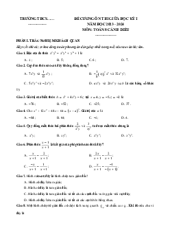 Đề cương ôn tập giữa kì 1 môn Toán 8 năm 2023 - 2024 Cánh Diều