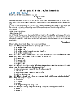 Đề thi giữa kì 1 Văn 7 | Đề 1 | Kết nối tri thức