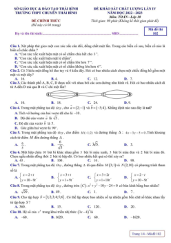 Đề khảo sát Toán 10 lần 4 năm 2022 – 2023 trường THPT chuyên Thái Bình