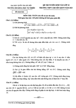 Đề tuyển sinh lớp 10 môn Toán (chung) năm 2023 trường THPT chuyên KHTN – Hà Nội