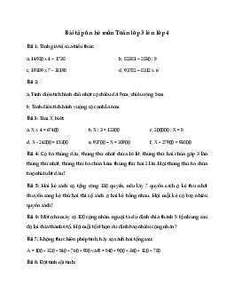 Bài tập ôn hè môn Toán lớp 3 lên lớp 4 | Kết nối tri thức