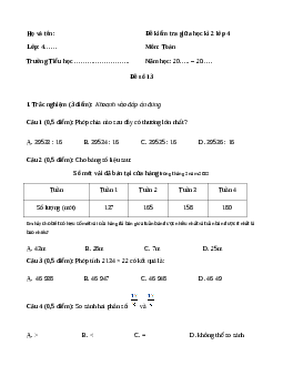 Đề thi giữa học kì 2 lớp 4 môn Toán Kết nối tri thức - Đề số 13