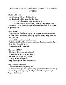 Tóm tắt lý thuyết chương 1 môn Cơ sở dữ liệu | Đại học Sư phạm Kỹ thuật Thành phố Hồ Chí Minh