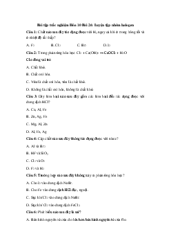Trắc nghiệm Hóa học 10 bài 26: Luyện tập nhóm halogen