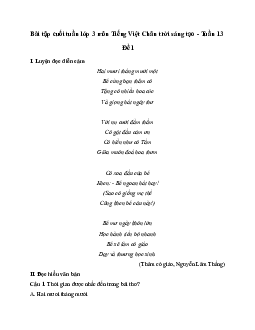 Bài tập cuối tuần lớp 3 môn Tiếng Việt Chân trời sáng tạo - Tuần 13