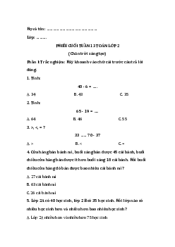 Bài tập cuối tuần Toán lớp 2| Chân trời sáng tạo Tuần 13