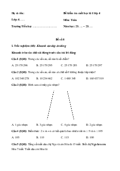 Đề thi học kì 1 lớp 4 môn Toán sách Kết nối tri thức - Đề số 8
