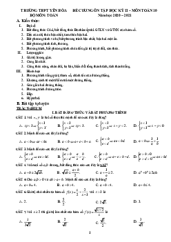 Đề cương học kỳ 2 Toán 10 năm 2020 – 2021 trường THPT Yên Hòa – Hà Nội