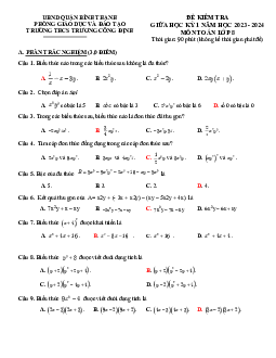 Đề tham khảo giữa kỳ 1 Toán 8 năm 2023 – 2024 trường THCS Trương Công Định – TP HCM