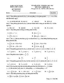 Đề giữa kỳ 2 Toán 12 năm 2020 – 2021 trường THPT Cam Lộ – Quảng Trị