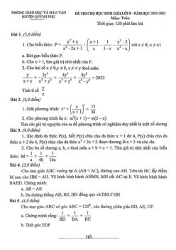 Đề học sinh giỏi Toán 8 năm 2022 – 2023 phòng GD&ĐT Quỳnh Phụ – Thái Bình