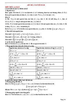 Tóm tắt lý thuyết và bài tập trắc nghiệm nguyên hàm Toán 12