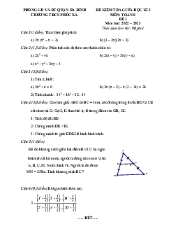 Đề giữa học kì 1 Toán 8 năm 2022 – 2023 trường THCS Phúc Xá – Hà Nội