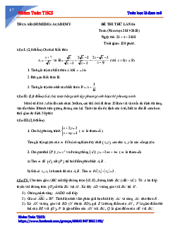 Đề thi thử vào lớp 10 môn Toán 2017 – 2018 trường Archimedes Academy – Hà Nội lần 6