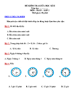 Đề thi giữa học kì 2 môn Toán 2 năm 2023 - 2024 sách Kết nối tri thức với cuộc sống | đề 1