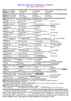 Đề thi giữa học kỳ 1 tiếng anh 12 năm 2022-2023 có đáp án-đề 1