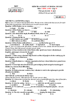 Đề thi học kỳ 1 Tiếng Anh 10 năm 2022-2023 (có đáp án)