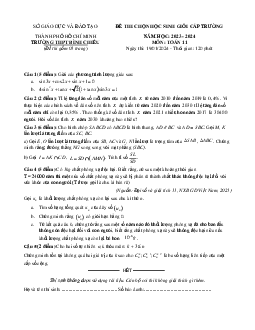 Đề học sinh giỏi Toán 11 năm 2023 – 2024 trường THPT Bình Chiểu – TP HCM