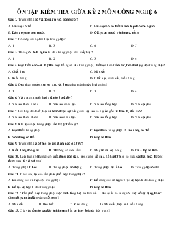 Đề cương ôn tập giữa học kì 2 môn Công nghệ 6 sách Chân trời sáng tạo | Bộ 1