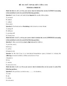 Đề thi thử THPT Quốc gia năm 2021 môn Tiếng Anh tỉnh Long An lần 1 (có đáp án)