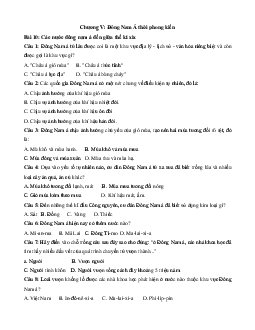 Trắc nghiệm Lịch sử lớp 10: Chương 5: Đông Nam Á thời phong kiến