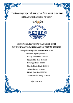 Bảng tóm tắt chương 18: Lý thuyết tồn kho môn Kỹ thuật ra quyết định | Đại học Kỹ thuật - Công nghệ  Cần Thơ