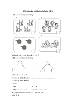 Đề ôn tập giữa học kì 1 môn Toán lớp 1 - Đề 12