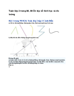 Toán lớp 2 trang 98, 99 Ôn tập về hình học và đo lường | Cánh diều