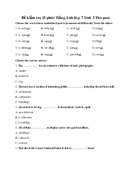 Đề kiểm tra 15 phút Tiếng Anh lớp 7 Unit 3 The past