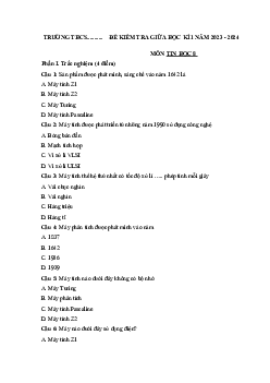 Đề thi giữa học kì 1 môn Tin học 8 năm 2023 - 2024 sách Chân trời sáng tạo