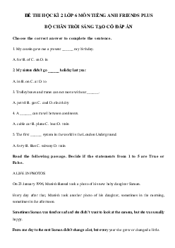 Đề thi học kì 2 môn Tiếng Anh 6 năm 2022 - 2023 sách Friends Plus | Đề 2